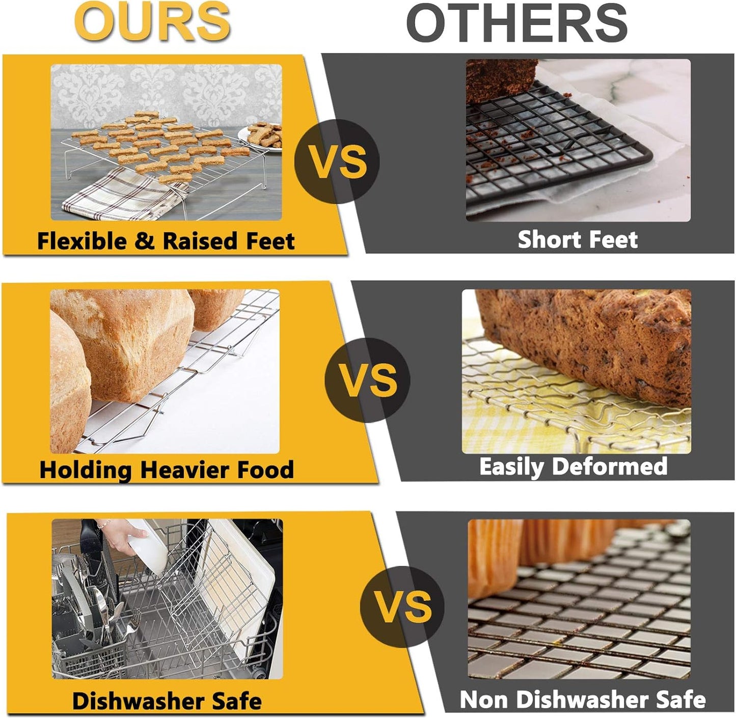 P&P CHEF Cooling Rack Set of 2, 2-Tier Stackable Stainless Steel Wire Racks for Baking Cooking Cooling Roasting, Collapsible & Heavy Duty, Oven Safe & Easy Clean, 15" x 10", Silver