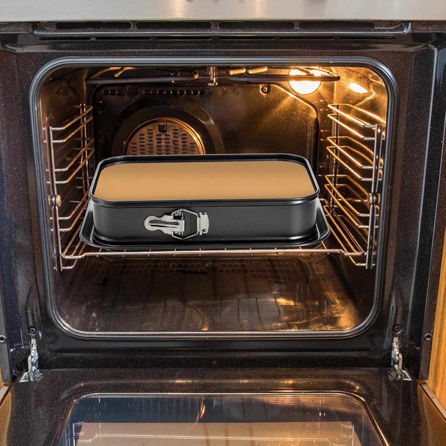 SOUJOY Springform Cake Pan, Non-stick Cheesecake Pan, 14 x 9 Inch Large Rectangle Cake Pan with Removable Bottom, Ice Cream Cake Bakeware, Black