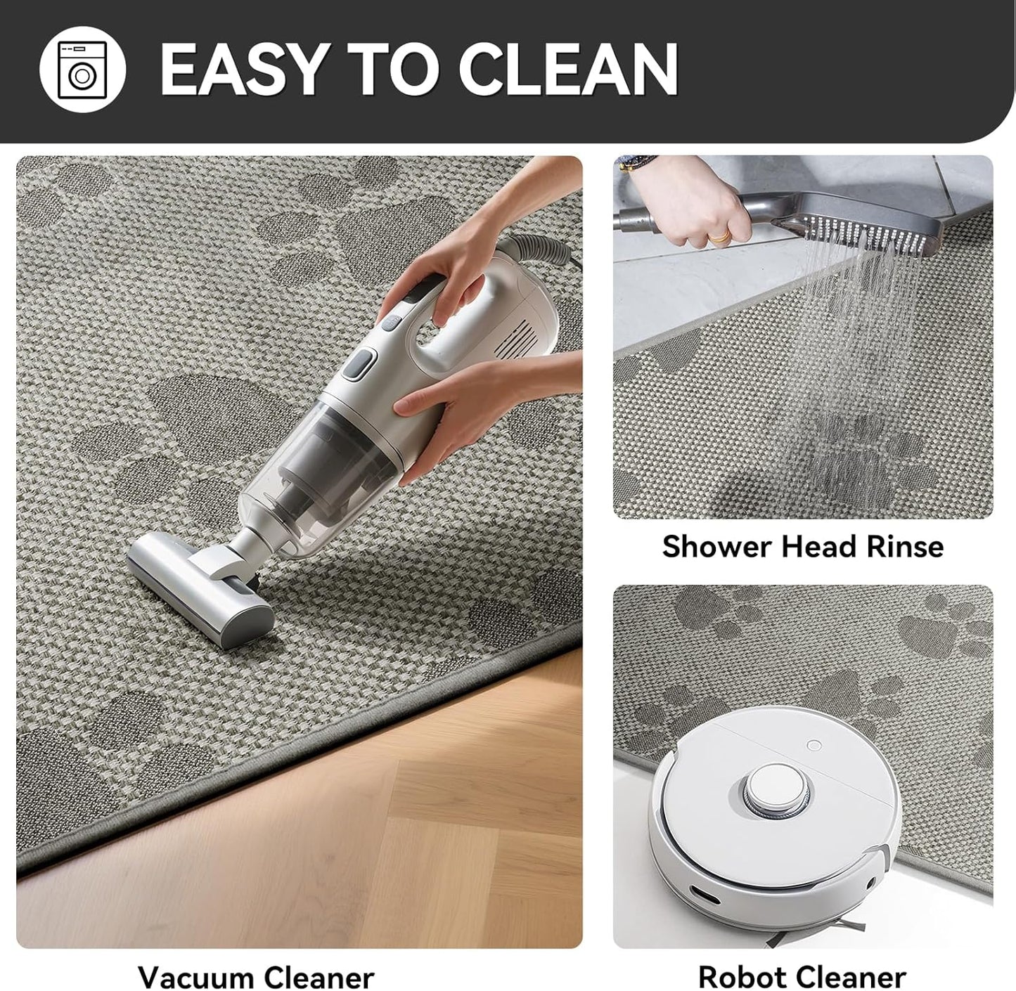 Kitchen Mats for Floor, Super Absorbent Kitchen Rugs Non Slip Washable, Rubber Backing Soft Woven Linen Embroidery Runner Rug, Standing Mat Kitchen Sink Mat, Easy to Clean, Gray 17x47