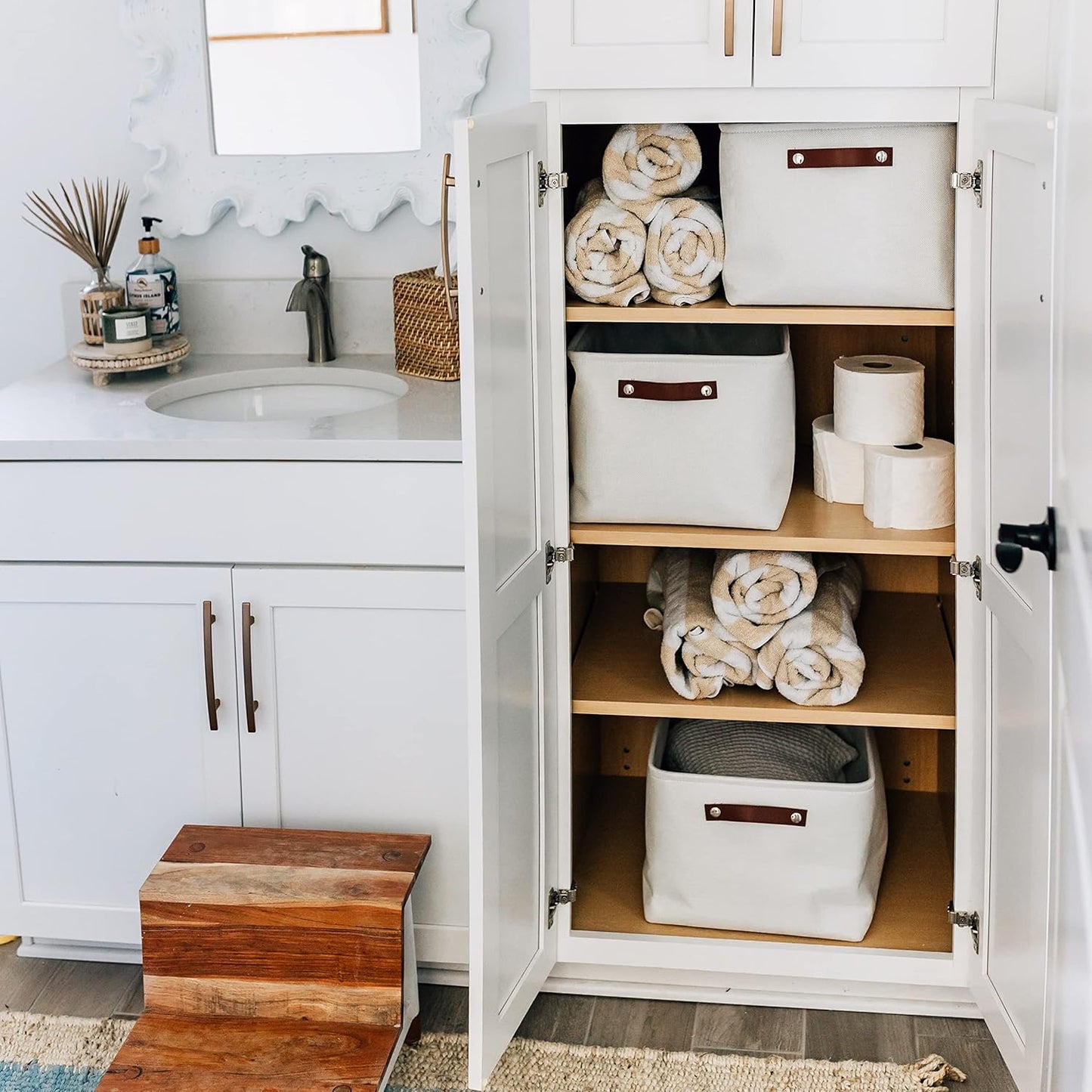 OrganiHaus Extra Large Fabric Storage Bins for Shelves 16x13in, Closet Storage Baskets for Shelf Organizing, Canvas Rectangle Bins for Organization, Linnen Baskets for Organizing - Off-White