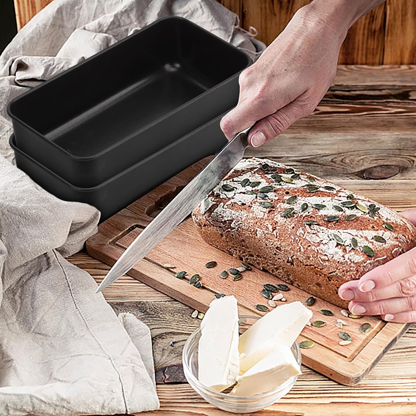 P&P CHEF Loaf Pan Set, 9 x 5 Inch Bread Pans, Stainless Steel Loaf Toast Baking Pans For Bread Meatloaf Lasagna Cake, Healthy & Non Toxic, Oven & Dishwasher Safe,(Black, 2Pcs)