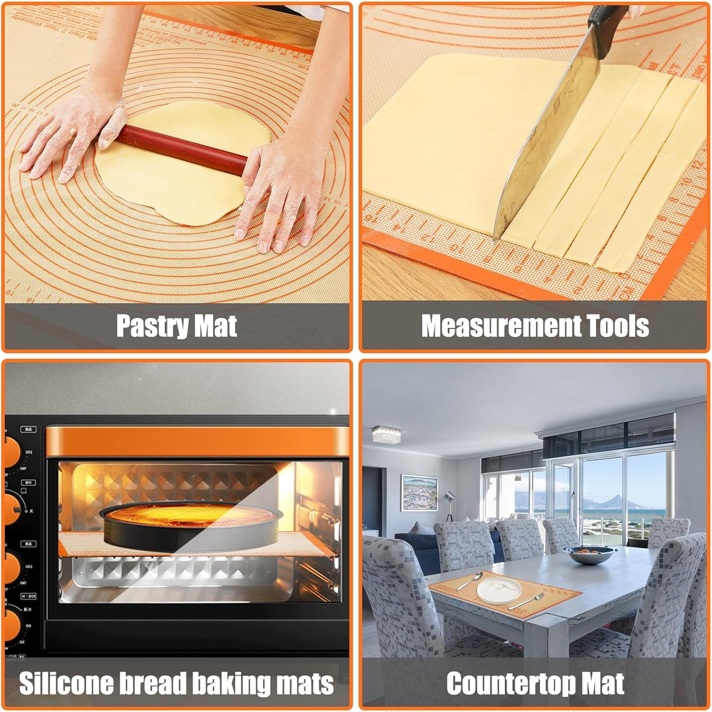 Pastry Mat 36x24 Inch Silicone Baking Mats Perfect for Dough, Pastry, Pie Crust, Fondant, Bread, Cookies, Pasta, Pizza, Kitchen Counter Mat