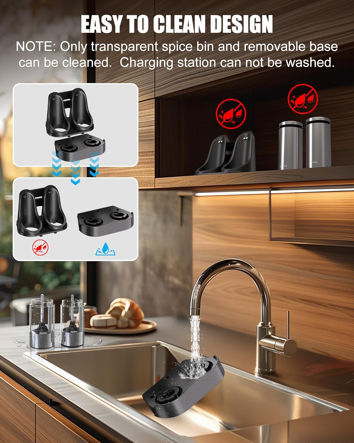 GiveBest Electric Salt and Pepper Grinder Set with Easy-to-Carry Charging Base and LED Light, Automatic Salt and Pepper Grinder Set, Adjustable Coarseness, USB Rechargeable, Washable Container