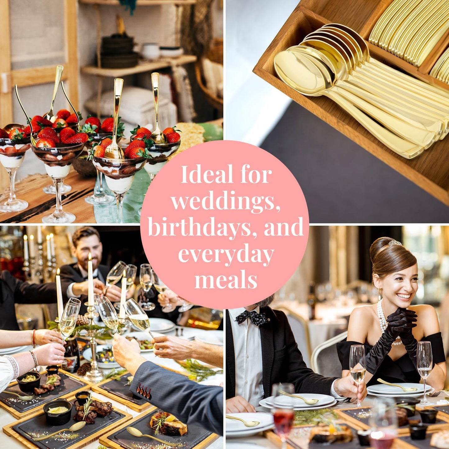 Prestee Gold Plastic Spoons, 300 Pc, Disposable Spoon Cutlery Flatware Pack for Party, Wedding Events, Sparkle & Glamour - Plastic Utensil Set for Parties, Events and Everyday Use