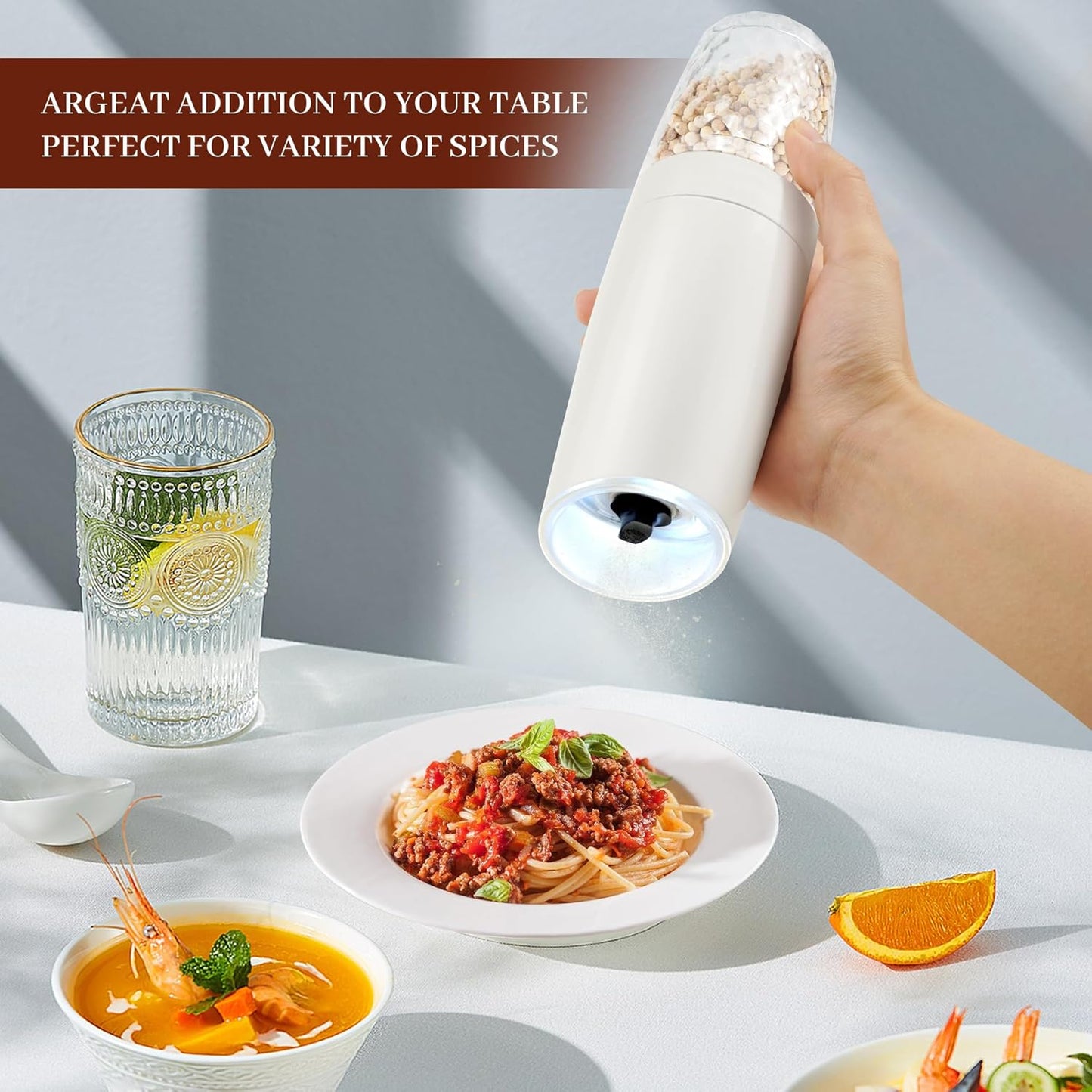 Gravity Electric Salt and Pepper Grinder Set of 2, Automatic Pepper Mill, USB Rechargeable, Adjustable Coarseness, One-handed Operation, Ceramic Burr, Refillable, Auto Grinders with LED light