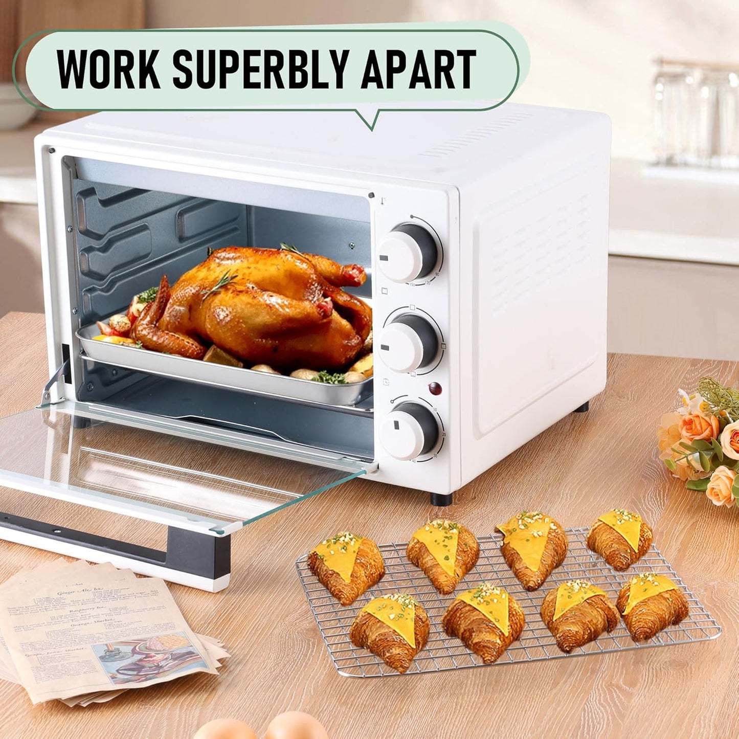 Baking Sheet with Wire Rack Set, Homikit Stainless Steel Quarter Sheet Pan with Grid Cooling Rack for Toaster Oven Roasting, Metal Bacon Cookie Trays Nonstick Jelly Roll Pan, 12" x 10" x 1 Inch