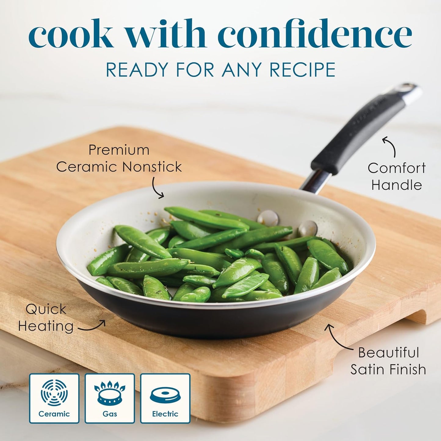 Rachael Ray Cucina Ceramic Nonstick Frying Pan/Skillet, 8.5 Inch Non Stick Open Fry Pan, Dishwasher Safe - Peppercorn