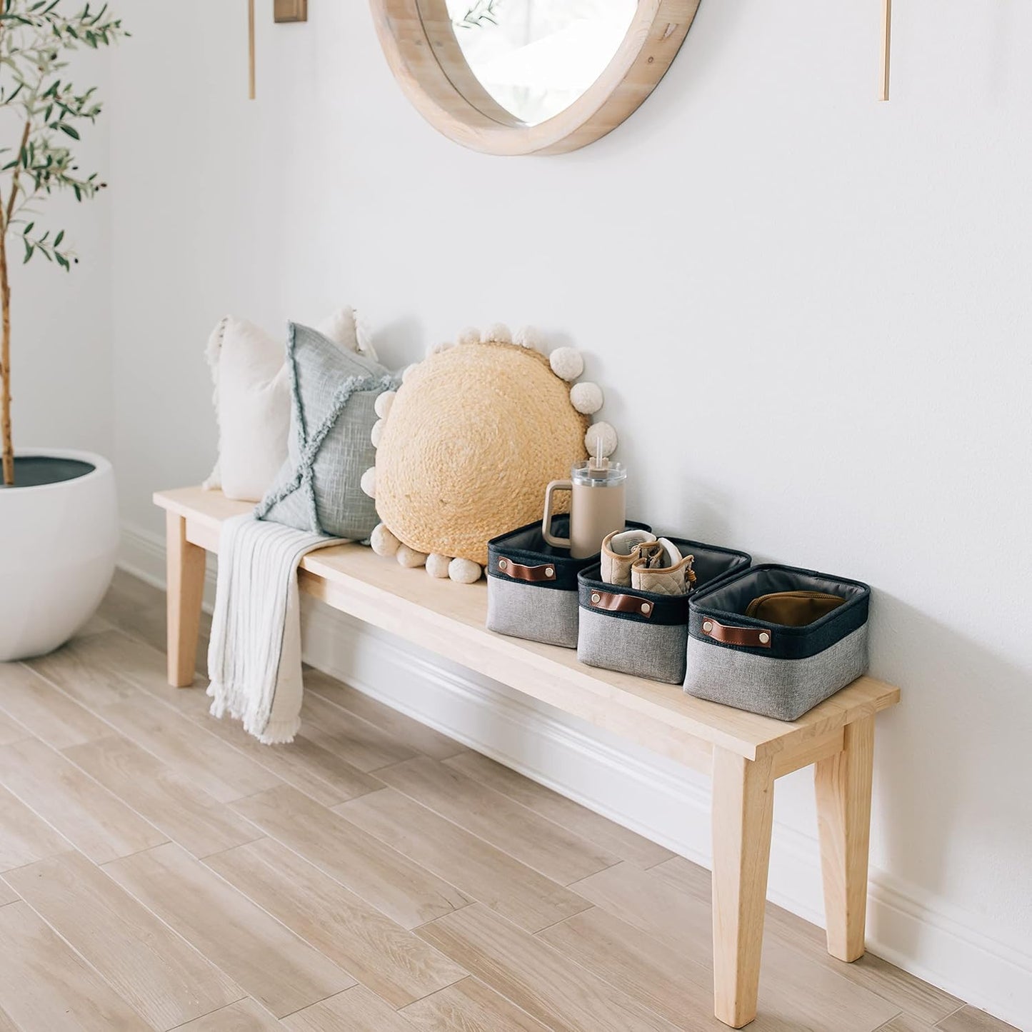 OrganiHaus Small Fabric Storage Baskets for Shelves 6 Pack, 12x8in Closet Storage Bins for Shelves, Cloth Baskets for Organizing, Linen Closet Organizers, Fabric Basket, Gray/Black