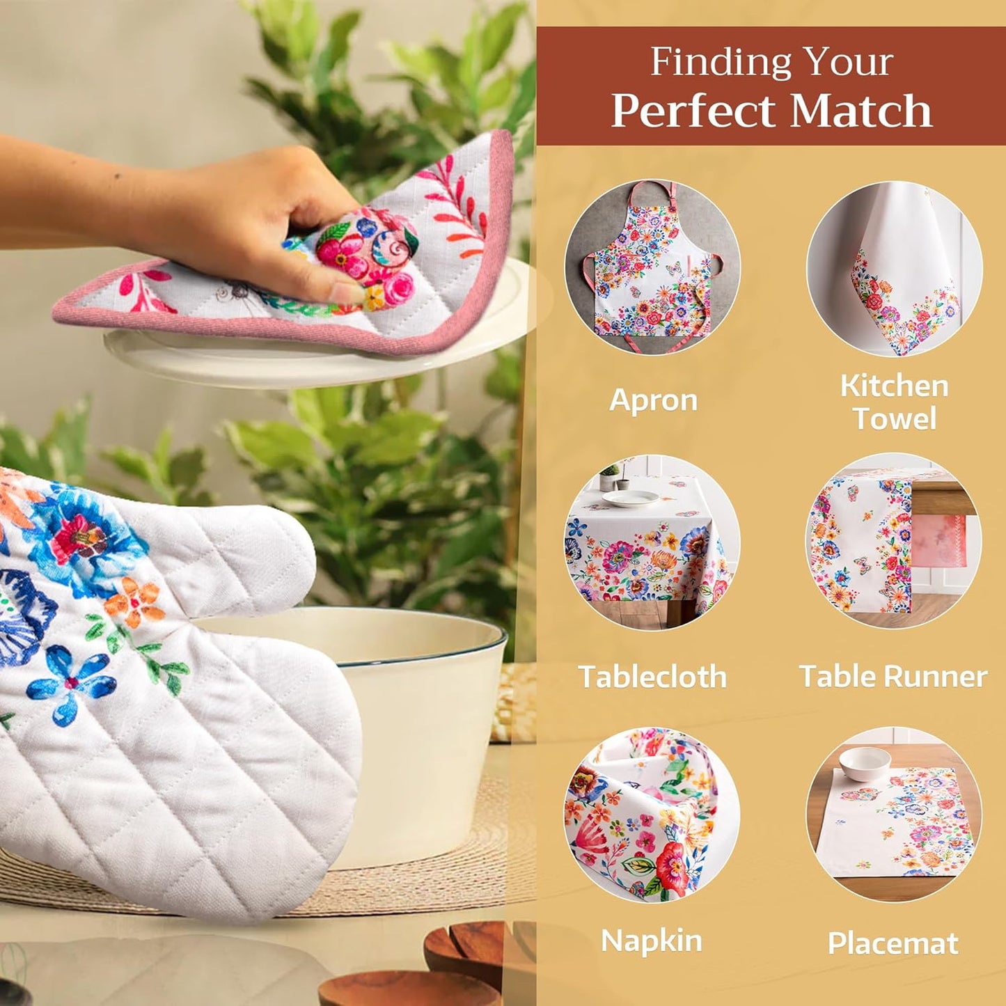 Maison d' Hermine Pot Holders Set 100% Cotton Heat Resistant Potholders 8" x 8" Hot Pads with Loop Cooking, Grilling, Kitchen, Handling Hot Pans Spring/Summer (Pack of 2, Happy Florals - High Summer)