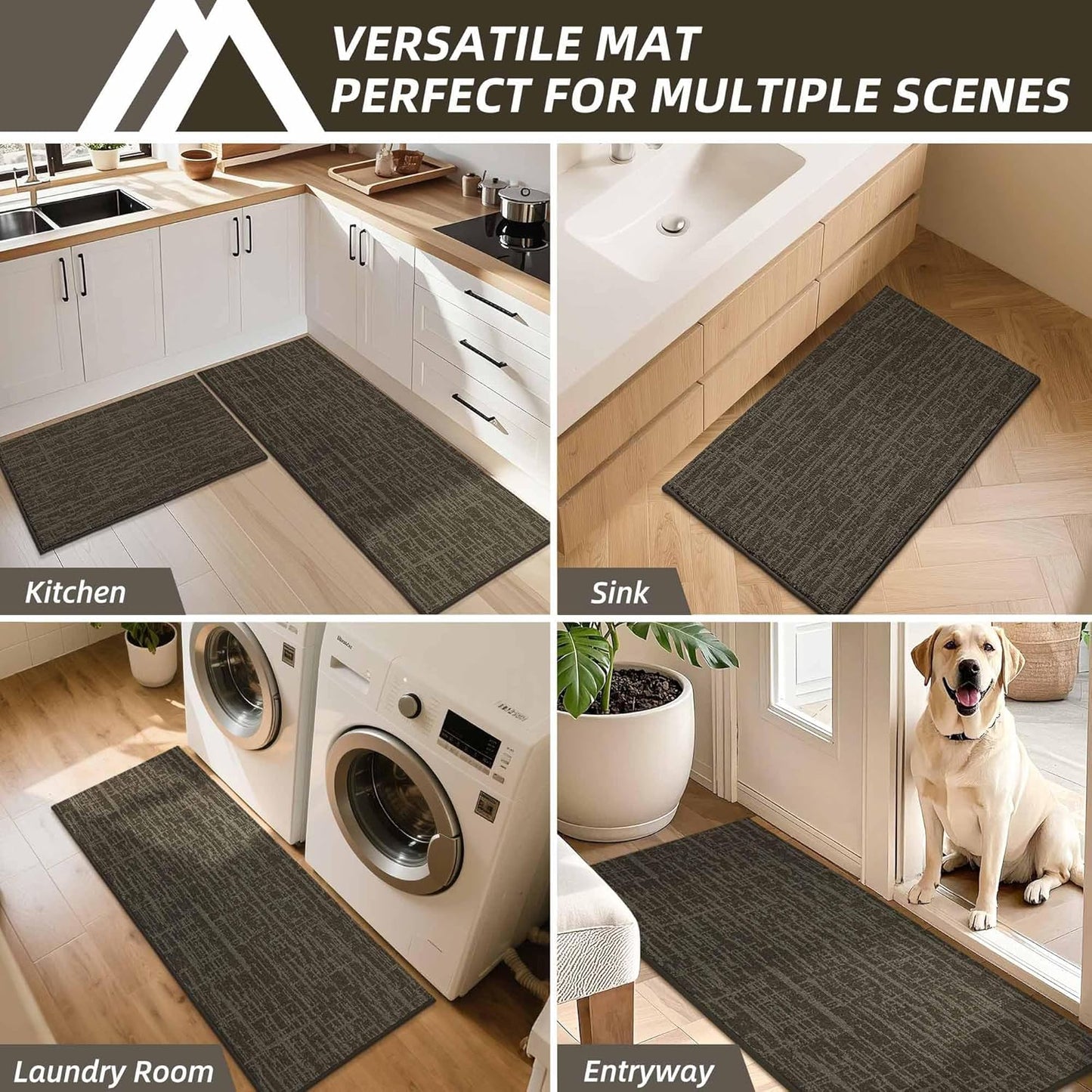 COSY HOMEER Kitchen Rugs Non Slip Washable 24"x36"+24"x60" Absorbent Soft Kitchen Mats for Floor Polyester Kitchen Runner Rug Sets of 2 Kitchen Floor Mats for Sink Mat,Hallway,Laundry,Brown