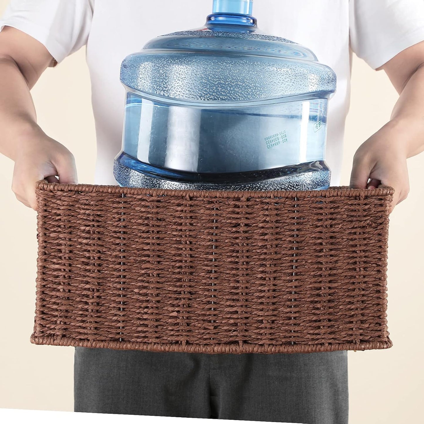 HOONEX Large Woven Baskets for Storage, Paper Rope Baskets with Sturdy Metal Wire Frame, Baskets for Shelves, Set of 3, Dark Brown