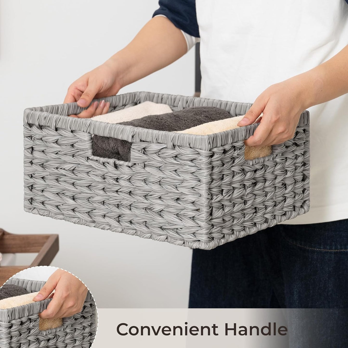GRANNY SAYS Wicker Storage Baskets for Shelves, Waterproof Wicker Baskets for Organizing, Woven Basket for Shelves, Decorative Basket for Living Room, Grey