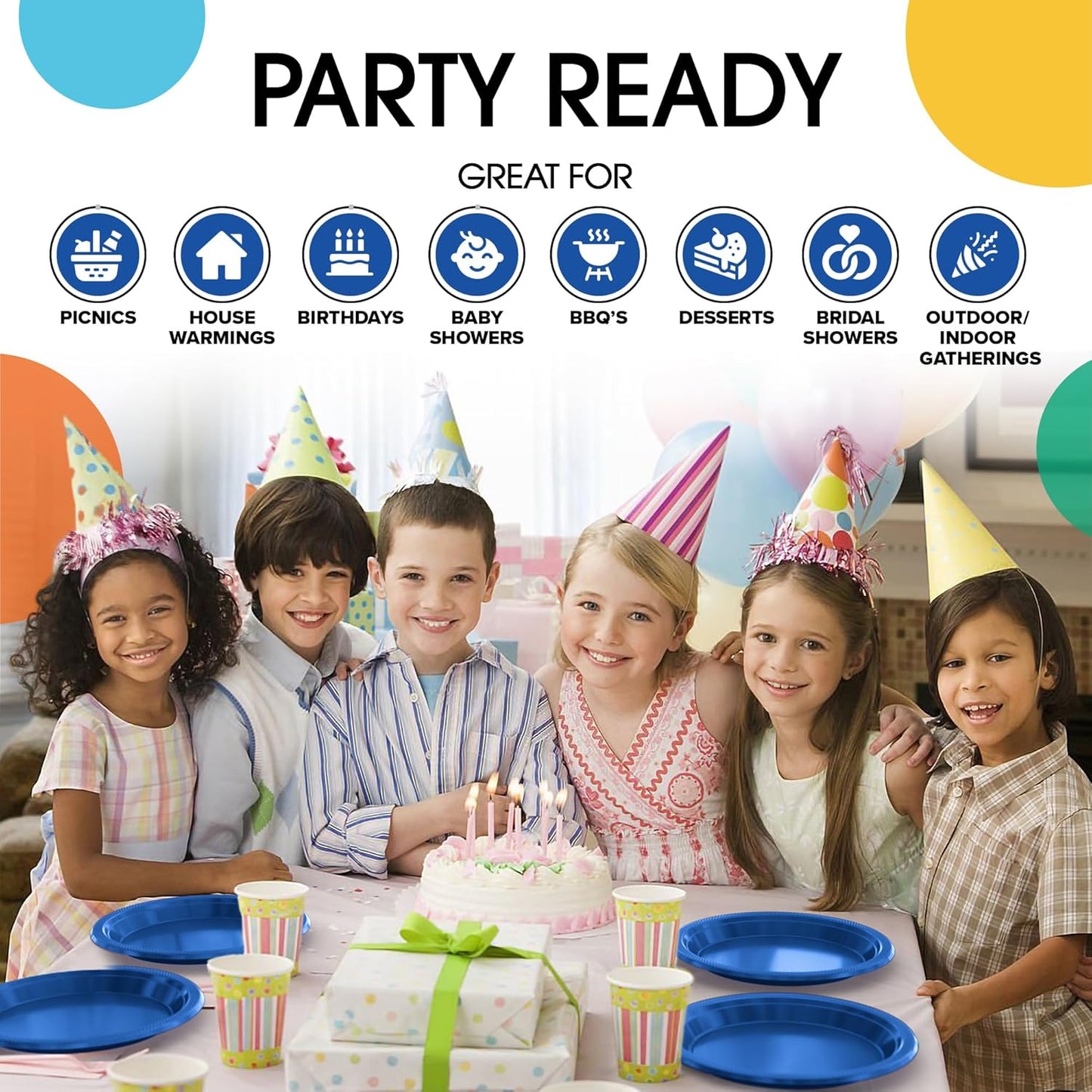 Exquisite Party Solids Dark Blue Plastic Plates For Party 7" Dark Blue Disposable Plates Heavy Duty Supplies 100 Pcs Plastic Dinnerware Sets Heavy Duty 350 GSM Disposable Dinnerware Set