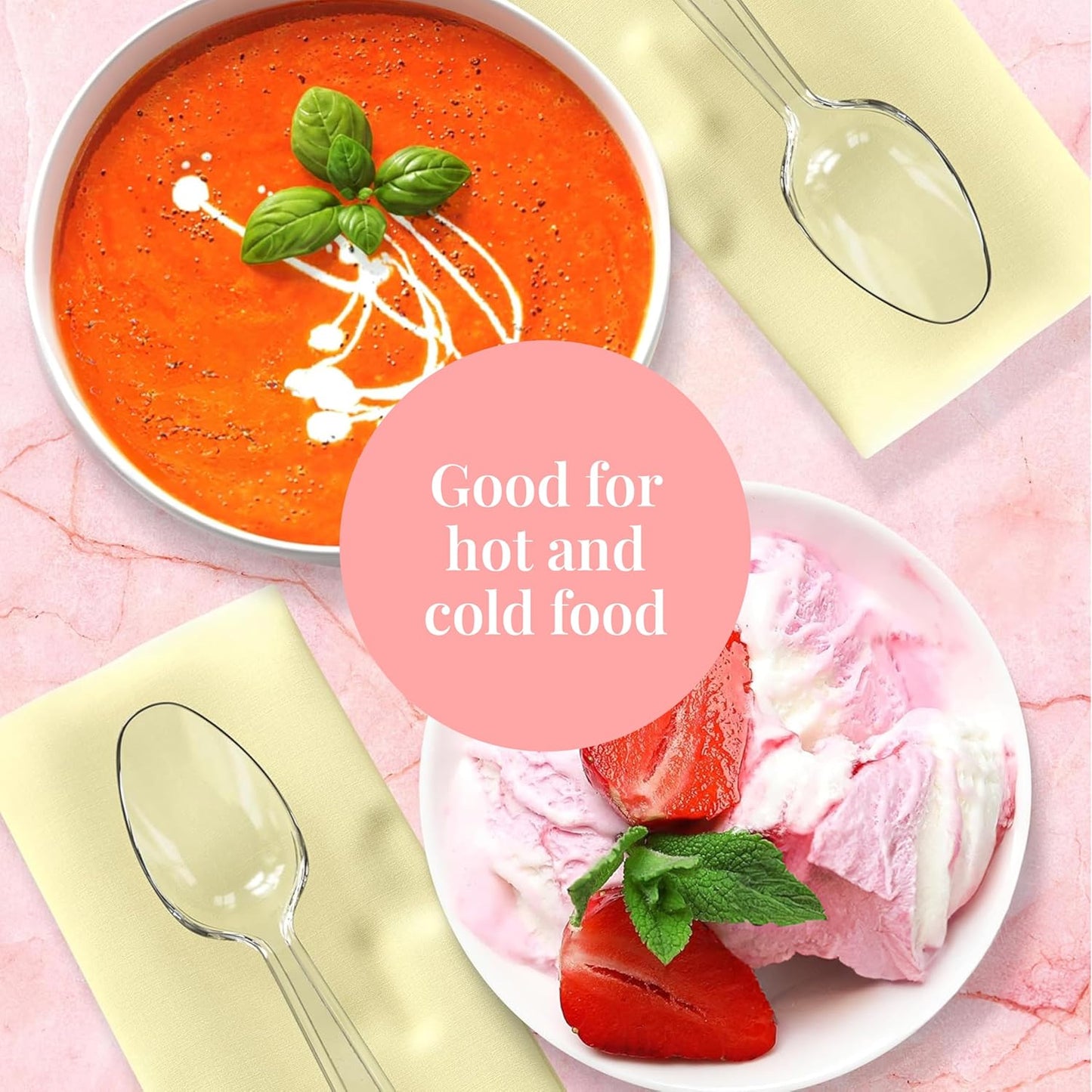 Prestee 300 Clear Plastic Spoons Bulk - Durable Disposable Plastic Silverware Spoons - Heat-Resistant Spoon Cutlery - Heavy Duty Flatware Pack - Disposable Silverware Utensil Set for Hot and Cold Food