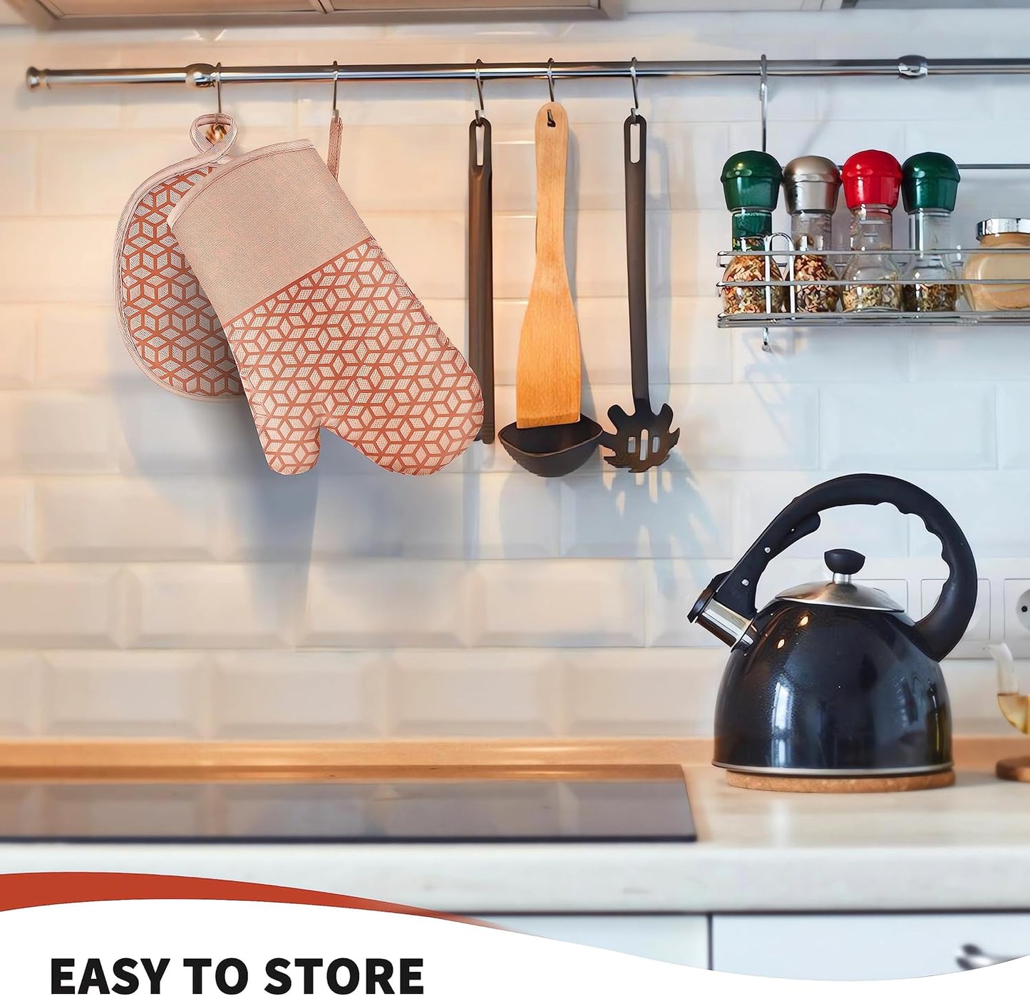 Oven Mitts And Pot Holders Set 6Pcs,Kitchen Oven Glove,High Heat Resistant 500°F Large Size Oven Mits And Potholders With Soft Cotton Lining And Non-Slip Silicone Surface For Cooking (Brown)