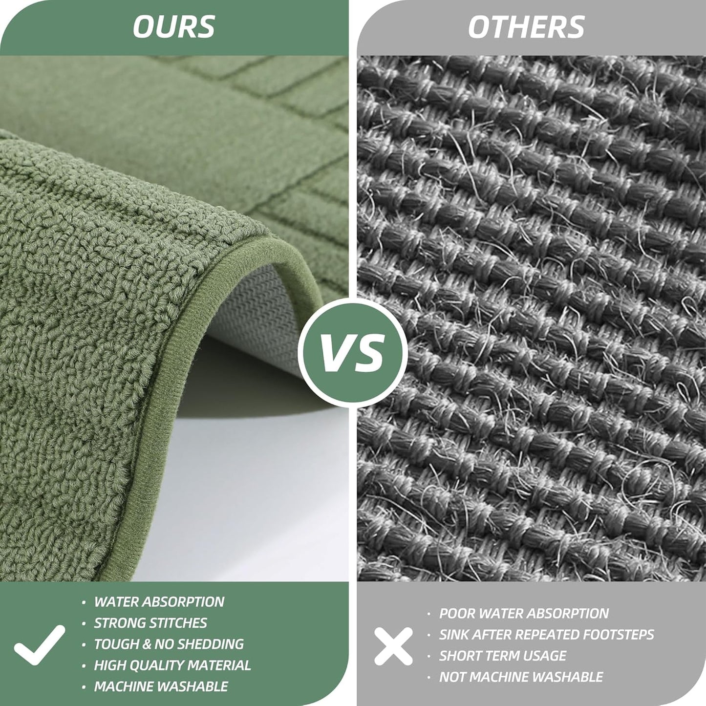 BEQHAUSE-Kitchen-Rugs-and-Mats Non Slip Kitchen Mats for Floor Absorbent Kitchen Rugs Machine Washable Kitchen Floor Mat,Green, 24”x35”