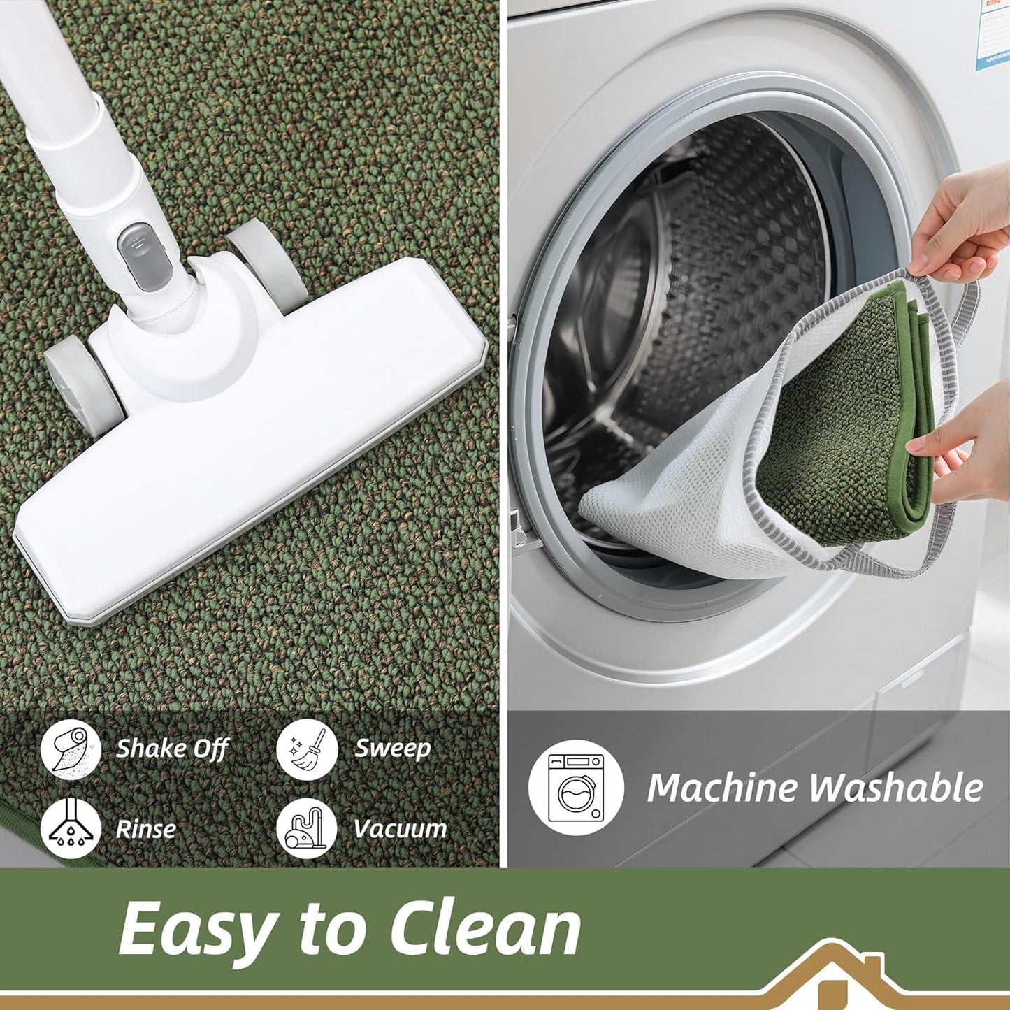 BEQHAUSE Kitchen Rugs 20"x32", Non-Slip Kitchen Mats for Floor, Super Absorbent and Stain Resistant Kitchen Rugs, Machine Washable Rugs for Kitchen, Hallway, Laundry & Sink, Green