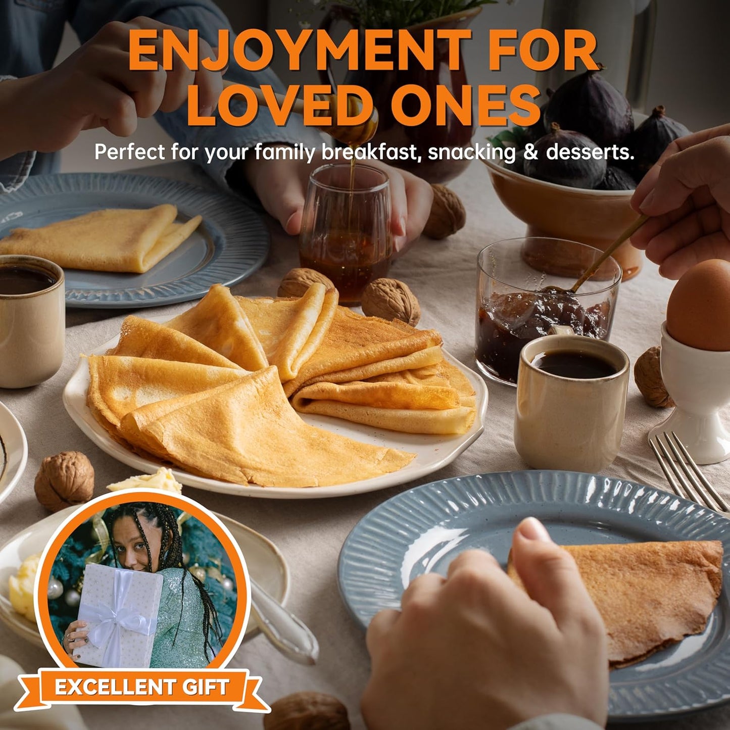 Baker's Friend Instant Crepe Maker with Handle, Electric Crepe Maker Machine, Crepera Electrica, 8 Inch Non-stick Cooking Surface, Creamy White