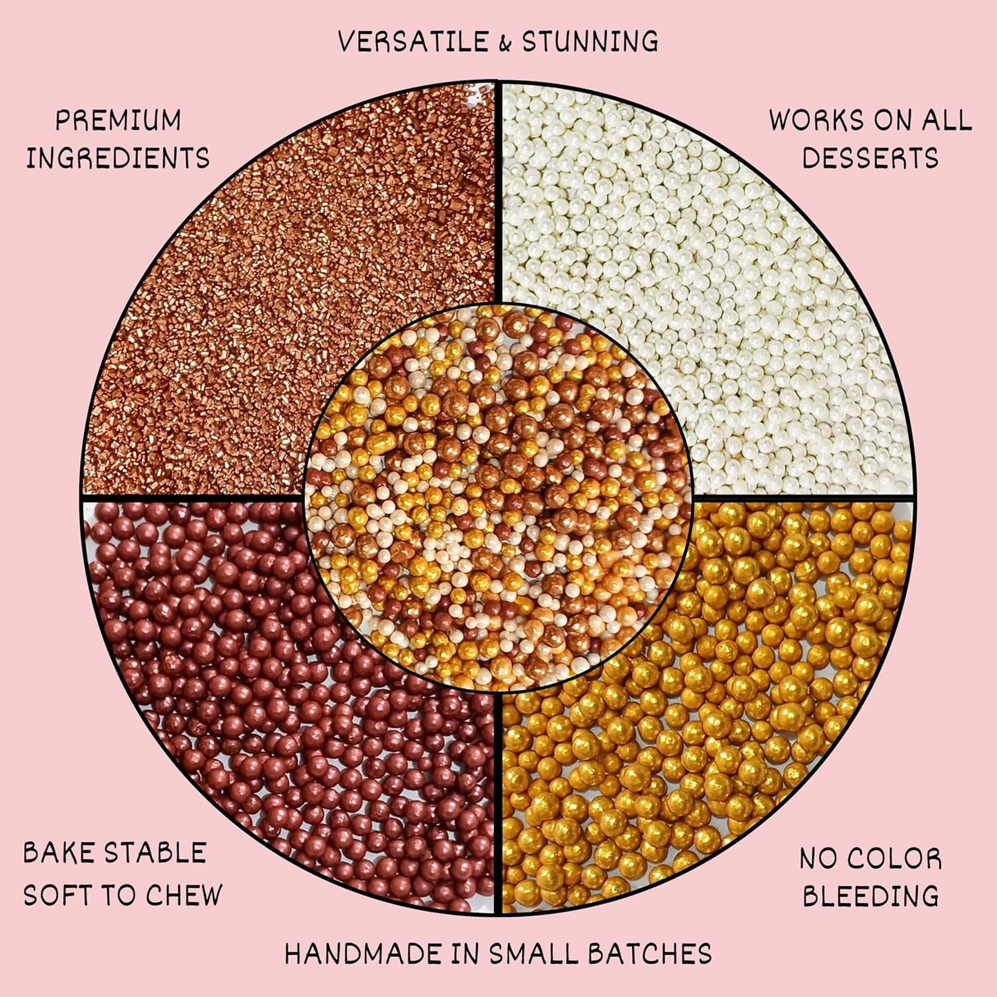 Confect Sprinkle Mix – Edible Gold, Bronze & White Sugar Pearls with Copper Sparkling Sugar –Great Gatsby Disco Ball- Elegant Cake, Cupcake & Cookie Decorating Sprinkles –Vegan, Gluten-Free, Nut-Free, Soy-Free, Dairy-Free, Palm Oil-Free, Dye Free- 5 Oz