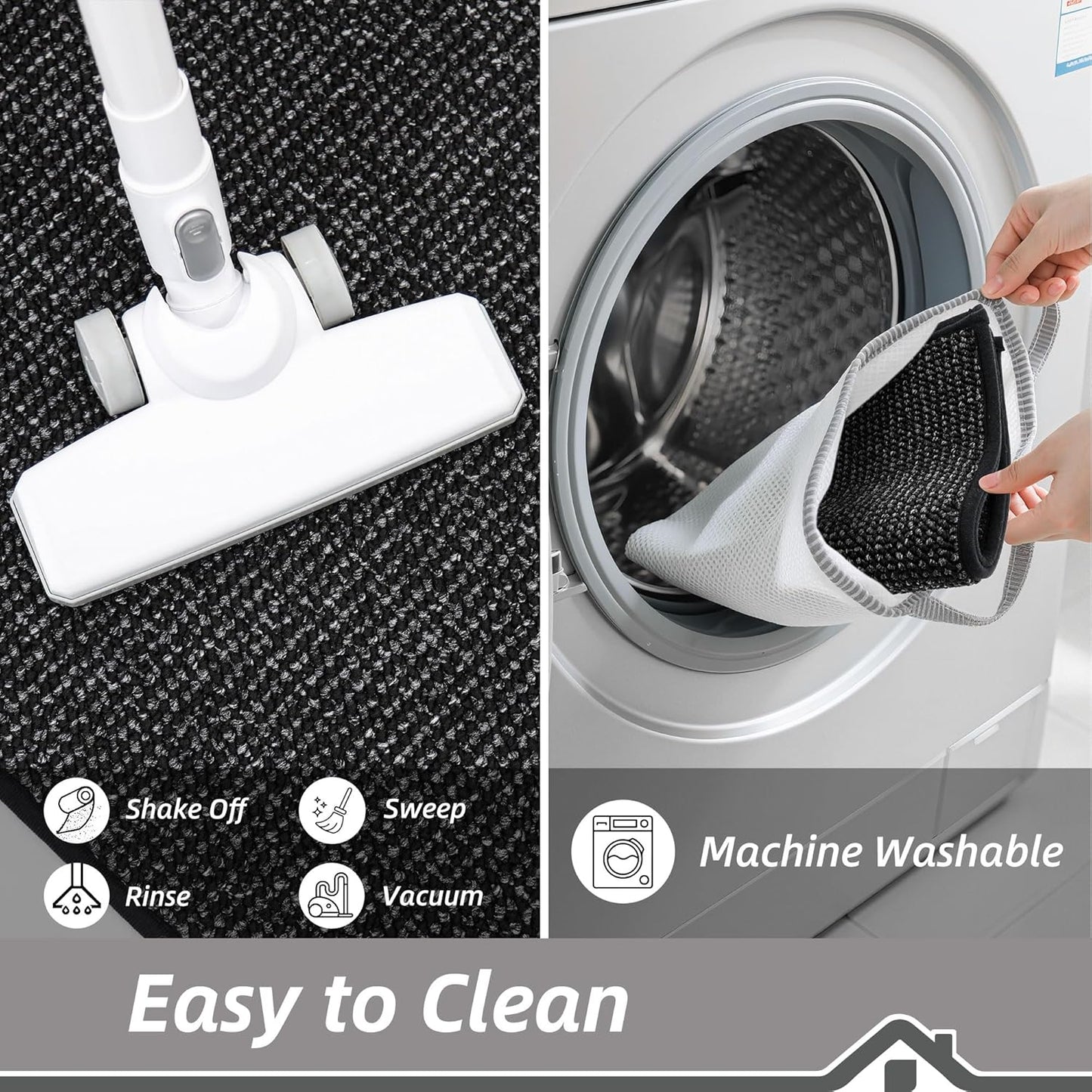 BEQHAUSE Kitchen Runner Rugs 24"x60", Non-Slip Kitchen Mats for Floor, Super Absorbent and Stain Resistant Kitchen Rug, Machine Washable Rugs for Kitchen, Hallway, Laundry & Sink, Black