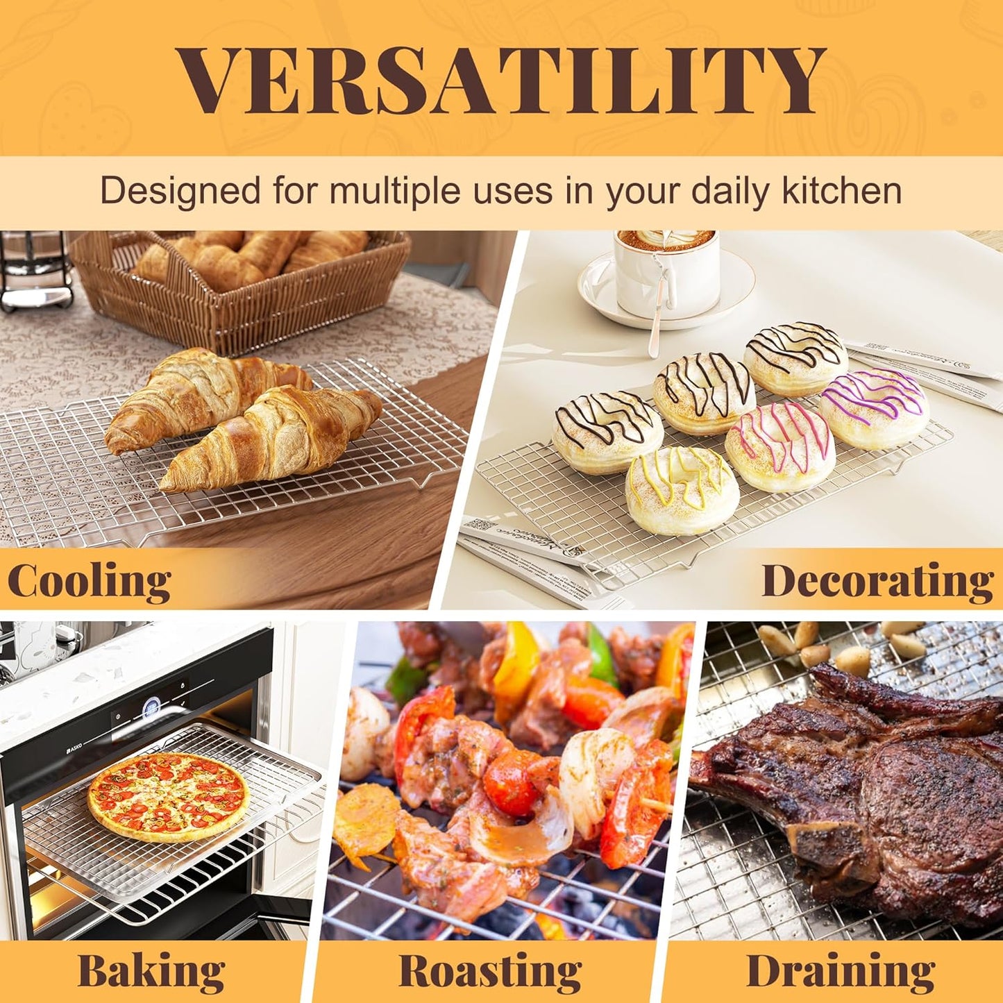 Cooling Racks for Cooking and Baking - 2 PCS 10" x 16" Grid Wire Baking Rack for Oven Cooking, Baking, Grilling, Roasting -Dishwasher Safe Bacon Rack- Fits Half Sheet Cookie Pan