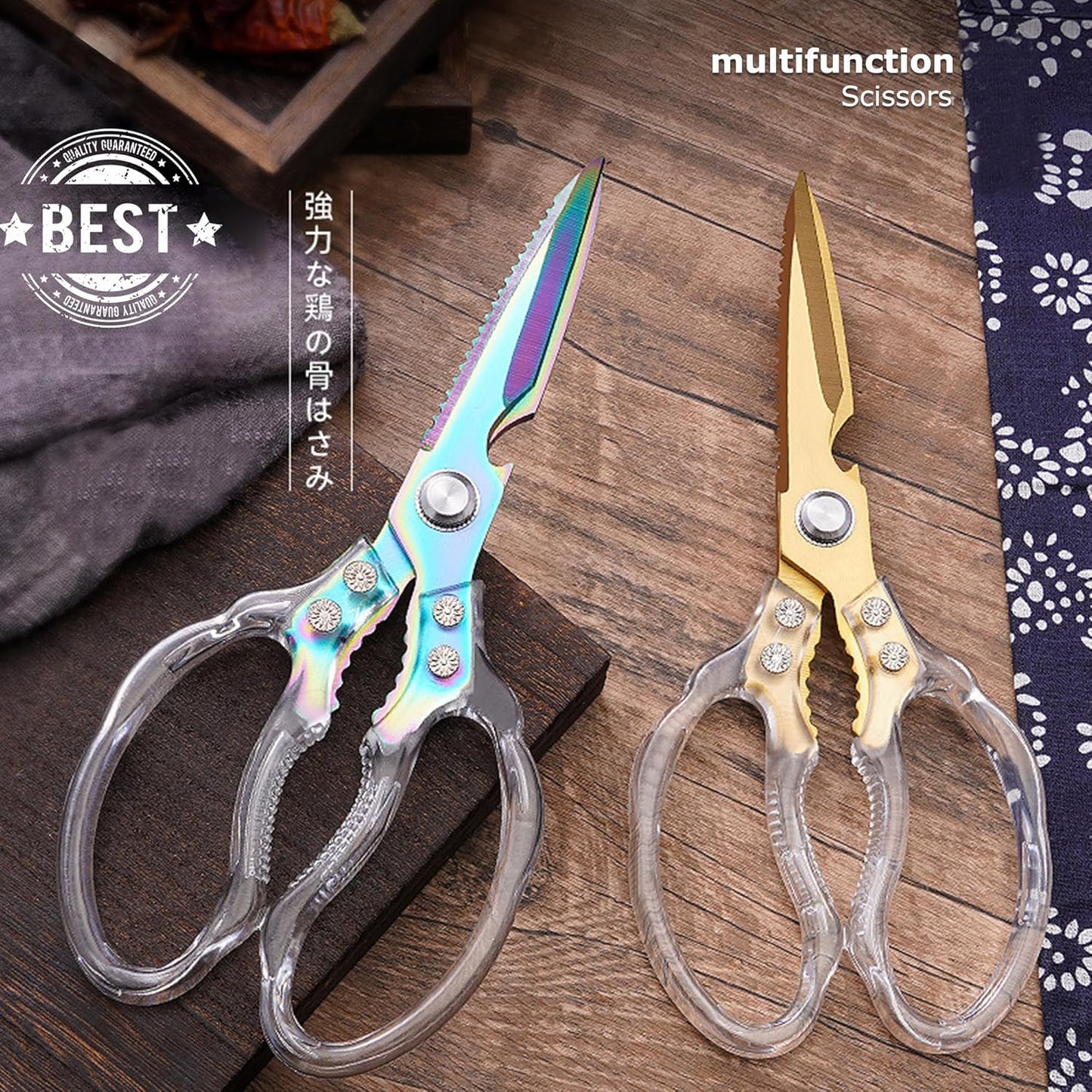 Kitchen Scissors, Heavy Duty Sharp Kitchen Shears, Stainless Steel & Aluminum, Transparent, Serrated Edge, Day Style, 1 Count