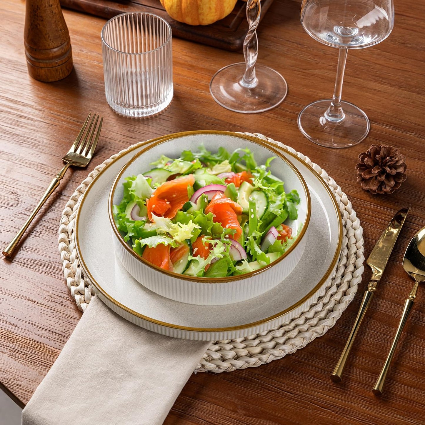 GBHOME 7.5'' Stoneware Pasta Bowls, Serving Bowls Set of 6 for Kitchen, Double Reactive Glaze Bowls for Fruit,Pasta,Salad,Oatmeal,Meal, Microwave Safe (6 pcs)