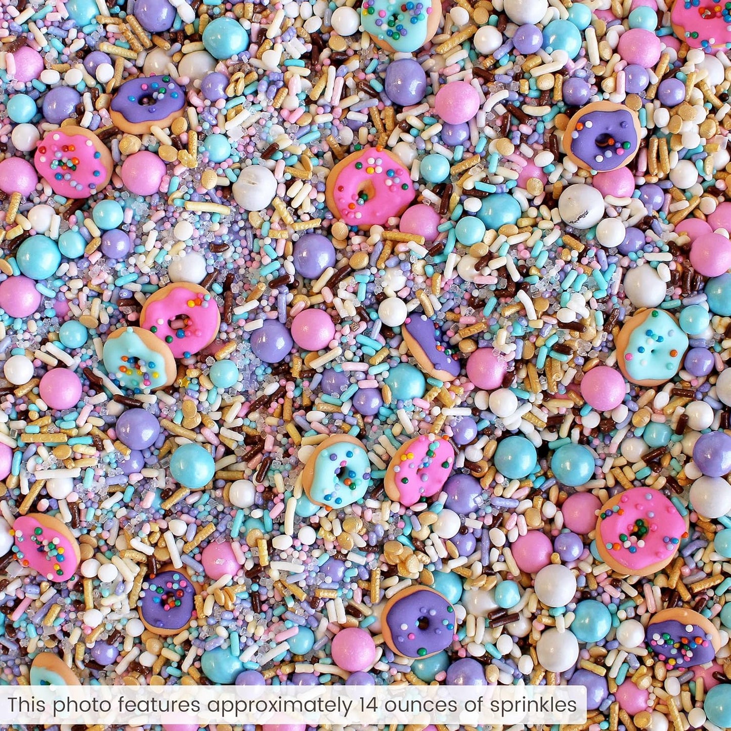 Sprinkle Pop Donut Sprinkle Mix| Lavender White Gold Pink Blue Sprinkle Mix with ~12 Sprinkled Donuts Royal Icings| Birthday Decorating Sprinkles Made in USA for Cupcakes Cakes Cookies Donuts, 4oz