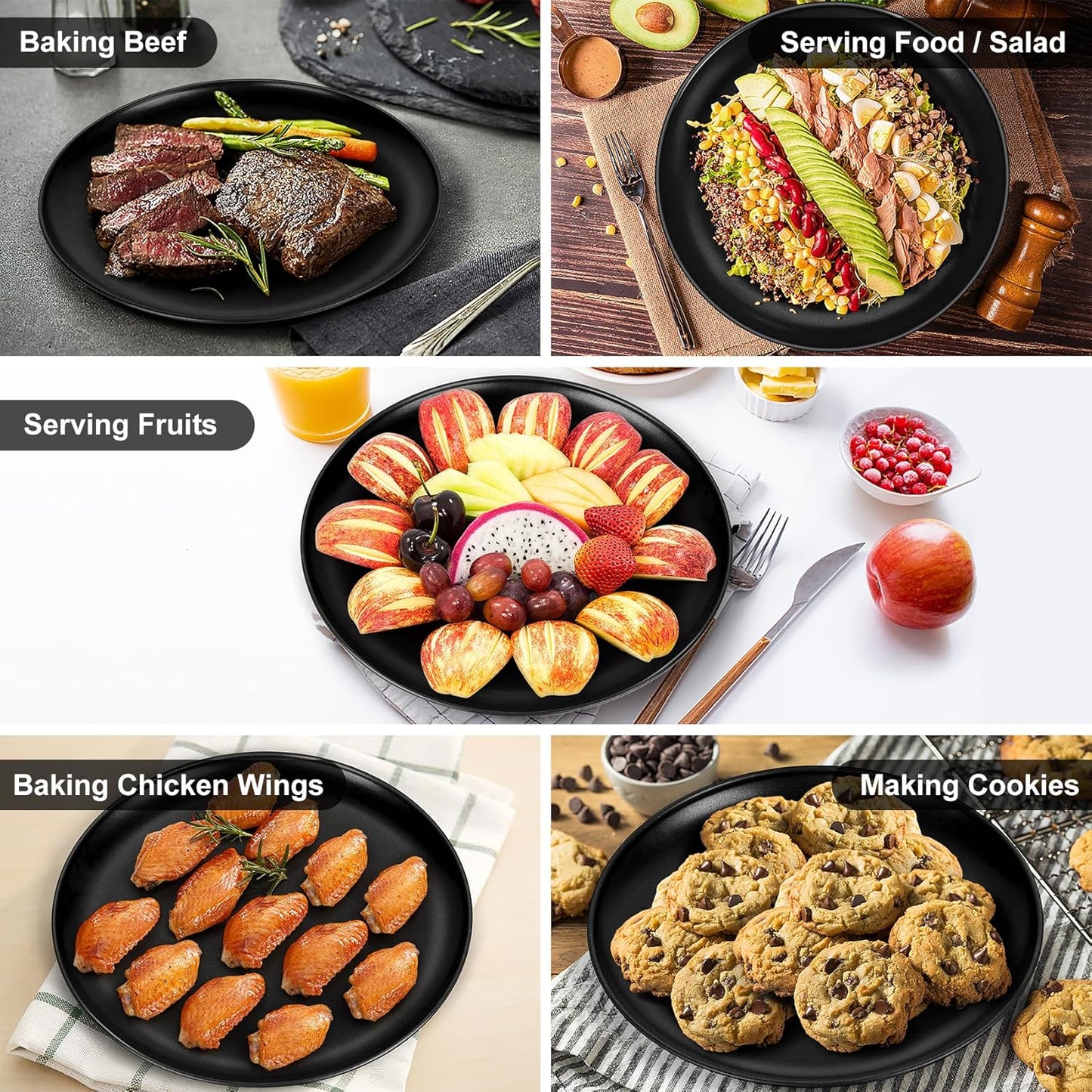 P&P CHEF Pizza Pan Bakeware for Home Kitchen, Stainless Steel Pizza Tray for Baking Pizza, Healthy & Reusable & Easy Clean, Oven & Freezer Safe, 13.5 Inch & Black