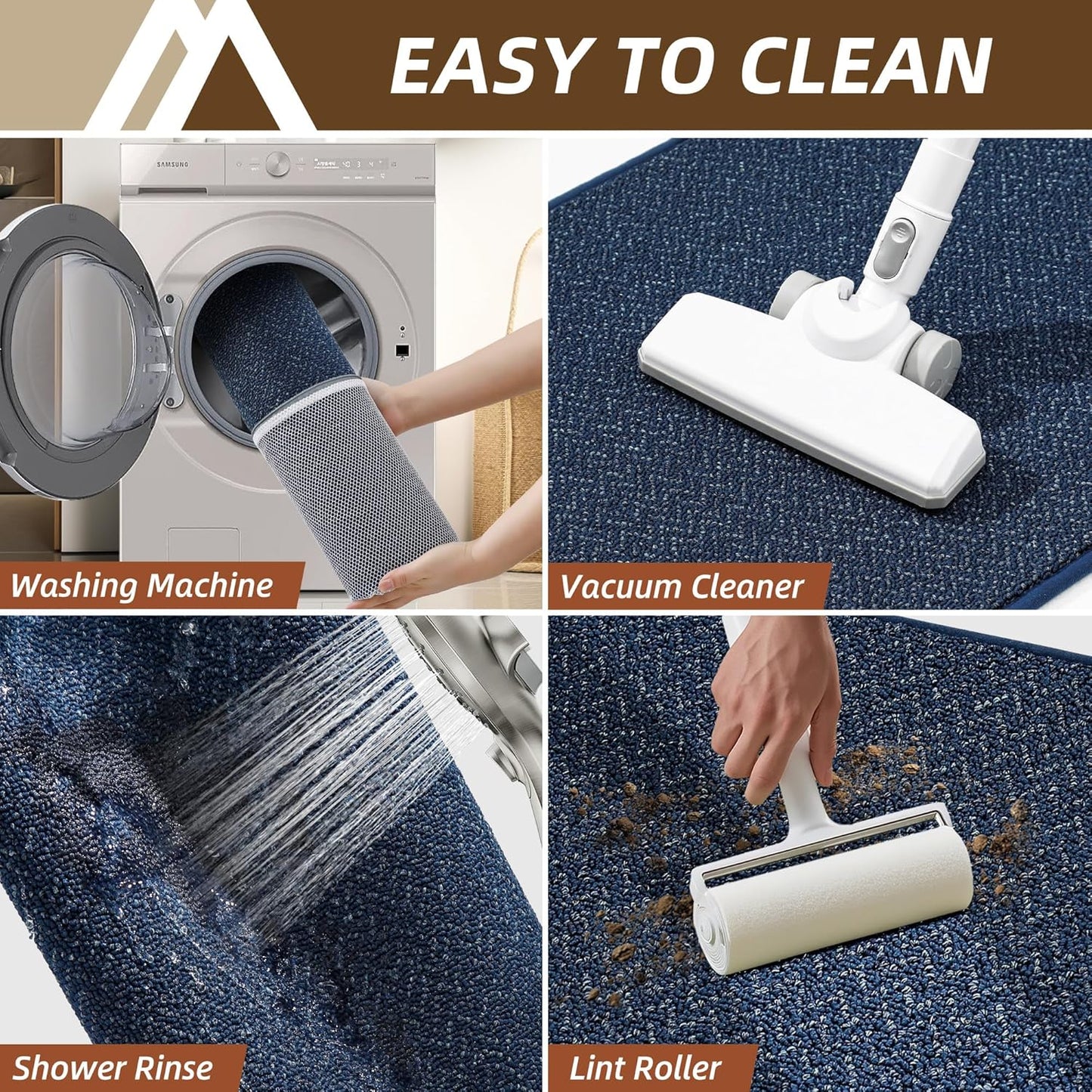 COSY HOMEER Kitchen Rugs and Mats 2PCS Non Slip Kitchen Mats for Floor Washable Stain Resistant Kitchen Runner Rug Sets Absorbent Kitchen Floor Mat 20"x32"+20"x48",Navy Blue