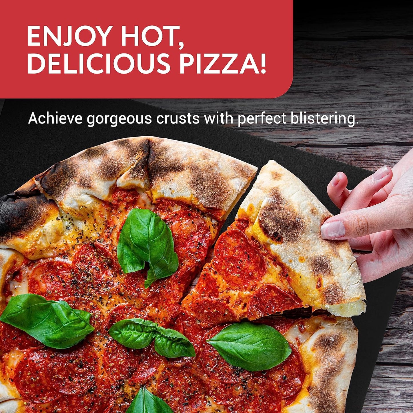 IMPRESA Pizza Steel for Oven - 14 x 14 x 0.25 in Black Carbon Steel - Fast Heat Retention for Crispy Crust - Nonstick Surface with Pizza Stone & Pan Performance