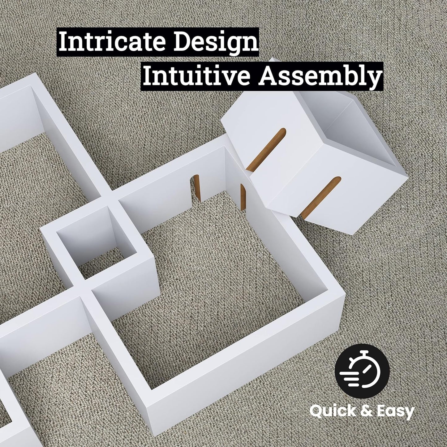 Greenco 4 Cube Intersecting Shelves, Easy-to-Assemble Floating Wall Mount Shelves for Bedrooms and Living Rooms, Rustic White Finish