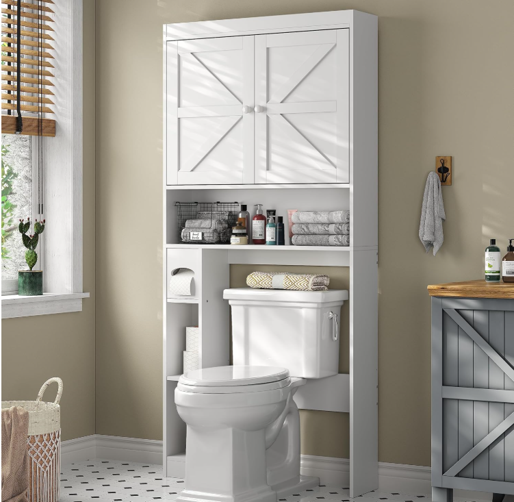 Why U.S. Homes Love This Over-The-Toilet Storage Cabinet with Barn Doors
