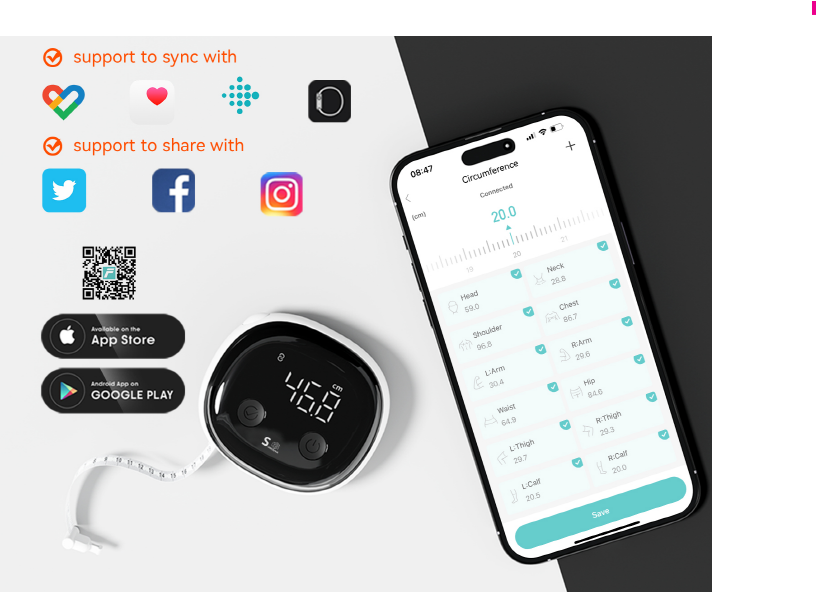 Smart Body Tape Measure – Bluetooth Digital Tape with LED Display for Weight Loss & Fitness Tracking