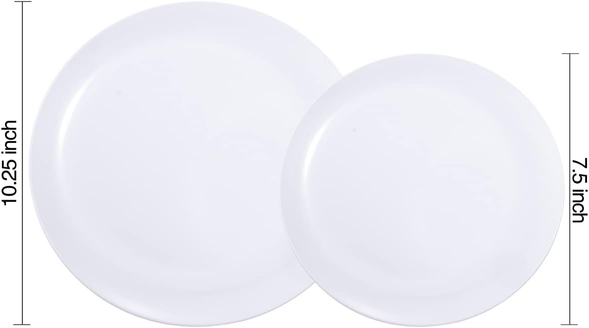 KIRE 60PCS White Disposable Plates - Heavy Duty White Plastic Plates for Party/Wedding - Include 30Pieces 10.25inch Dinner Plates and 30Pieces 7.5inch Dessert/Salad Plates