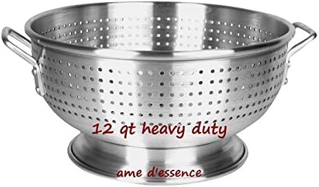 (12-QT) Aluminum Colander with Handles and Base Heavy Duty Commercial Grade