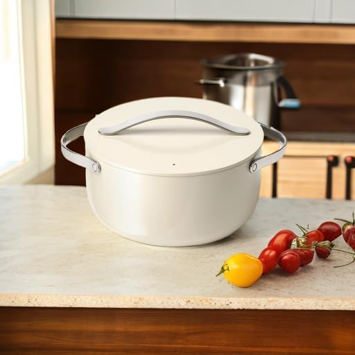 Caraway Dutch Oven Pot with Lid (6.5 qt, 10.5") - Non-Stick Ceramic Coating - Free From Forever Chemicals - Oven Safe & Stovetop Agnostic - Cream