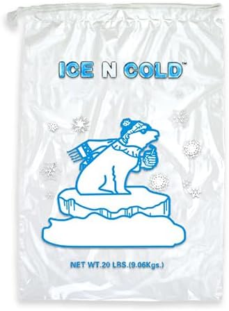 Ice Bags with Drawstring Closure | 20lb, 600ct/cs | 50 mic Thickness | Portable Storage and Freezer Keeper