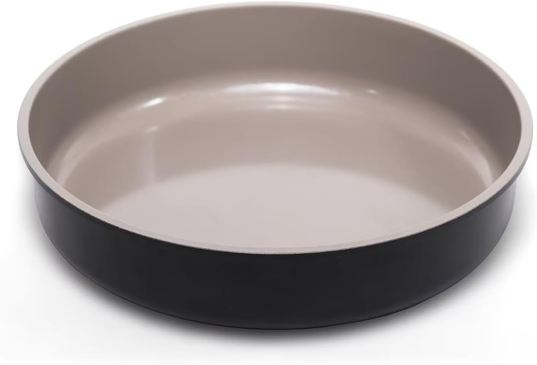 9.5 Inch Round Cake Pan,Cast Aluminum Bakeware Ceramic Nonstick for Cake Baking,Oven and Dishwasher Safe(Black)