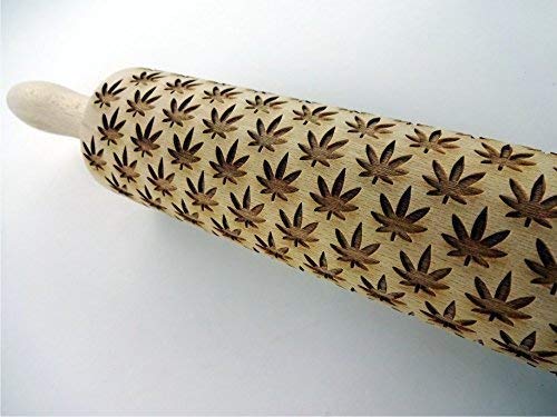 CANNABIS ROLLING PIN PATTERN with CANNABIS LEAVES for EMBOSSED COOKIES