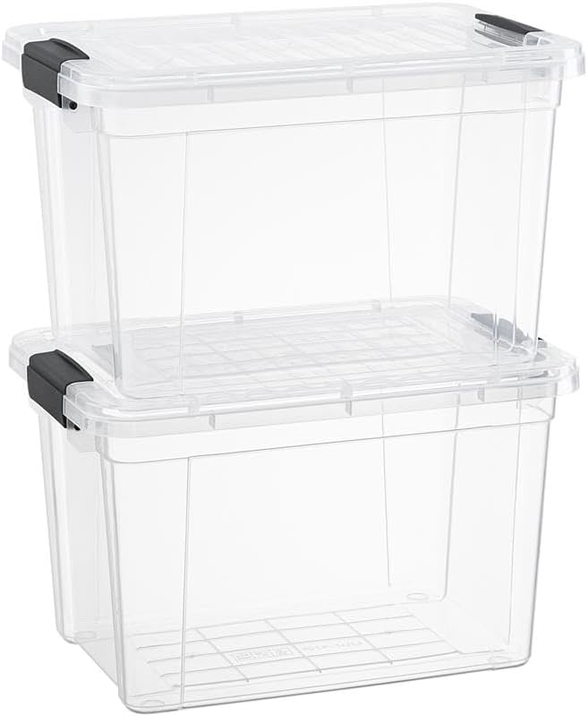 Superio Clear Storage Boxes with Lids, 4.75 Quart Plastic Container Bins for Organizing, Stackable Crates, BPA Free, Non Toxic, Odor Free, Organizers for Home, Office, School, and Dorm