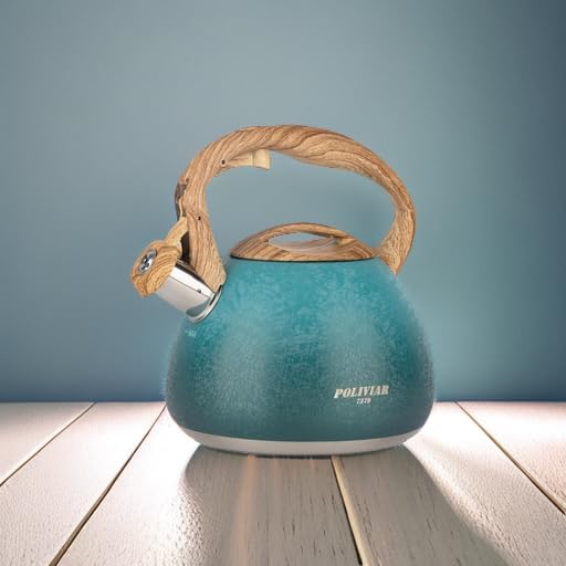 POLIVIAR Tea Kettle, 2.7 Quart Stovetop Tea Kettle, Audible Whistling Teapot with Crackle Finish, Food Grade Stainless Steel for Anti-Rust, Anti Hot Handle, Suitable for All Heat Sources (JX2023-LYD)