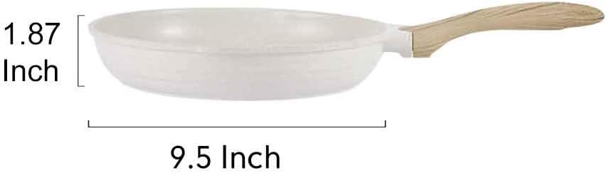 JEETEE 9.5 Inch Nonstick Frying Pan, Stone Coating Cookware, Nonstick Omelette Pan with Heat-Resistant Handle, Induction Skillet for Eggs(Beige)