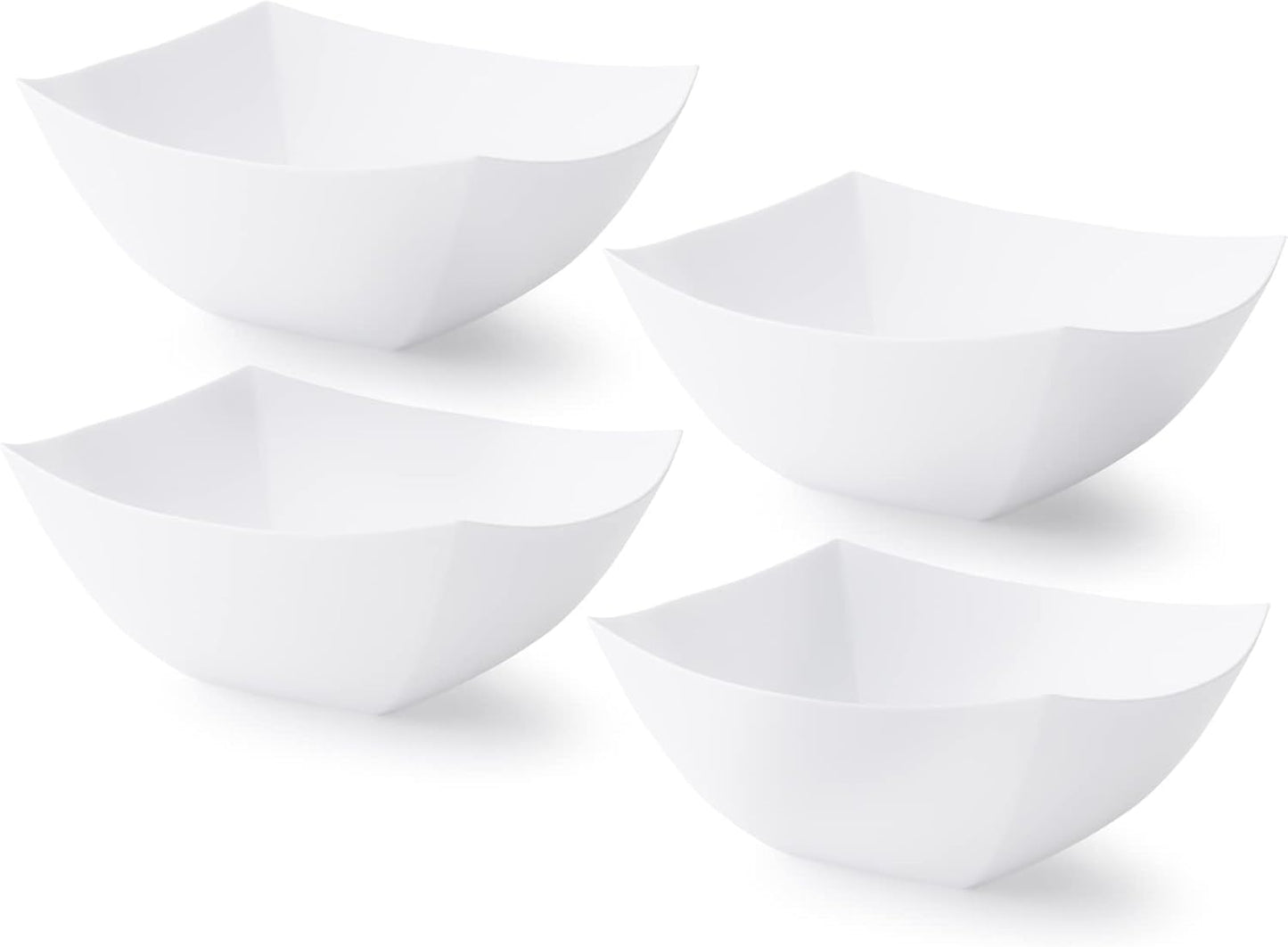 Posh Setting - White Plastic Serving Bowls for Party (8oz - 4 Pack) Square, Disposable, Salad & Fruit Bowls for Party Table, Candy Containers for Candy Buffet