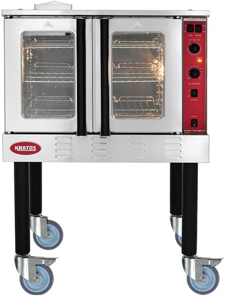 Kratos Commercial Convection Oven, Natural Gas Powered Full Size Single Deck Freestanding Oven, 54,000 BTU, Stainless Steel