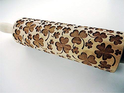 LUCKY CLOVER EMBOSSING ROLLING PIN for SAINT PATRIK'S DAY COOKIES CLOVER LEAF SHAMROCK Lá Fhéile Pádraig