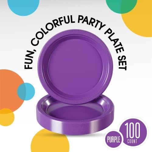 Exquisite Party Solids Purple Plastic Plates For Party 9" Purple Disposable Plates Heavy Duty Supplies 100 Pcs Plastic Dinnerware Sets Heavy Duty 350 GSM Disposable Dinnerware Set