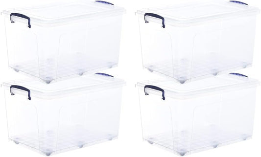 Superio Storage Bins with Lids, Clear Plastic Containers for Organizing, Stackable Totes, BPA Free, Odor Free, Organizer Boxes for Home, and Dorm (4 Pack, 44 Quart)