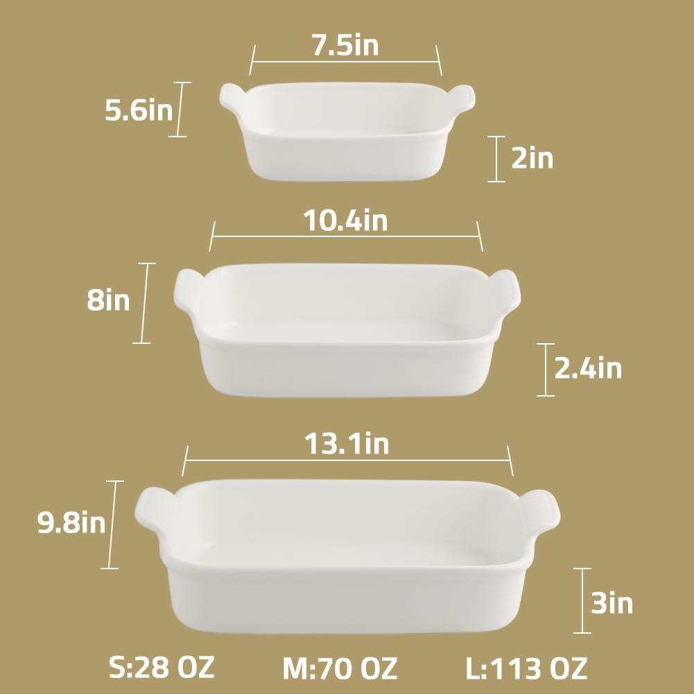 Sweejar Baking Pans Set, Ceramic 9x13 Baking Dish with Handle, Rectangular Casserole Dishes for Oven, Bakeware Sets of 3, Durable Lasagna Pan Deep for Kitchen, Banquet, Wedding Gift(Gradient Gray)