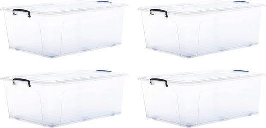 Superio Storage Bins with Lids, Clear Plastic Containers for Organizing, Stackable Totes, BPA Free, Odor Free, Organizer Boxes for Home, and Dorm (4 Pack, 60 Quart)